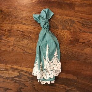 Turquoise Lightweight Scarf Wrap w/ Lace Trim